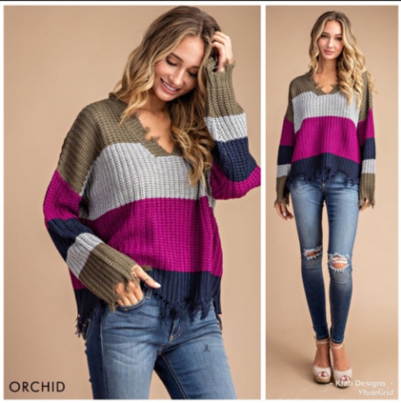 DISTRESSED COLOR BLOCK SWEATER - Picture 6 of 8